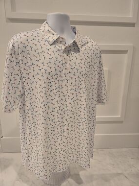Ben Hogans Men's White Polo Shirt with Blue & Red Cocktail Print